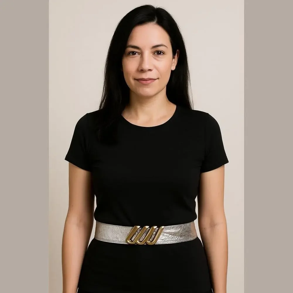 Vintage Silver‎ Leather Adjustable Belt with Removable Buckle Floral Western